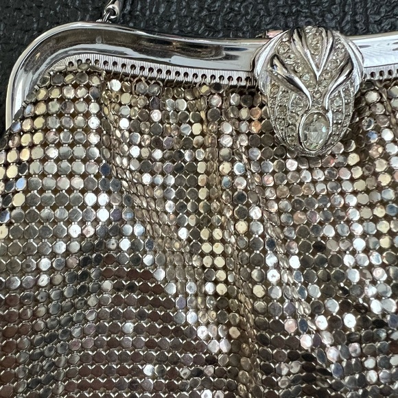 Whiting and Davis Silver Mesh Evening Bag with Rhinestone Clasp - Picture 8 of 12